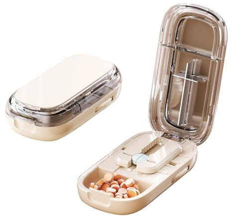 Tablettenteiler, Tablettenteiler für Kleine und Große Tabletten, Tablettenschneider mit Aufbewahrungsfach, Tragbarer Pillenschneider, Pillenteiler, Medikamententeiler für Reise & Haustier