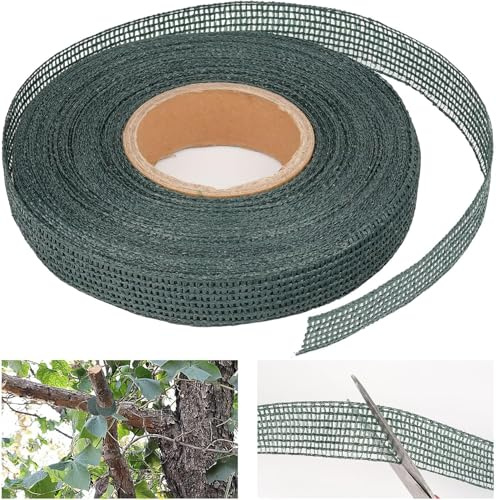 JYYWTSI 2 stycken trädbindemedel 3 cm x 50 m och växtbindemedel grön 10 x 5 m med sax, grönt trädbindemedel som andas, väderbeständigt för fastsättning och bindning av trädväxter