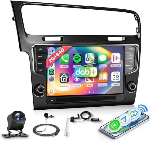 2G+64G Dab+/Dab Android Radio Coche para VW Golf 7 2013-2018 Inalámbrico Carplay Android Auto, 9 Pulgadas Pantalla Táctil Radio con GPS Navi WiFi Mirror Link Bluetooth FM/RDS/EQ/USB Cámara Trasera