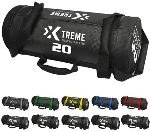 Xtreme Fitness Premium Power Bag Schwarz 20 kg, Robuster PVC Gewichtssack mit Griffen, Vielseitiger Sandbag für funktionelles Training, CrossFit, Hyrox Workouts, Kraft & Ausdauer