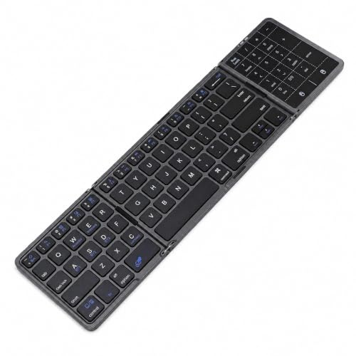 SENECESLI Tri Fold Bluetooth Keyboard, Foldable Wireless Keyboard with Touchpad Multi Device Sync, Full Size Keys Rechargeable Portable for Laptop Tablet PC (Gray)