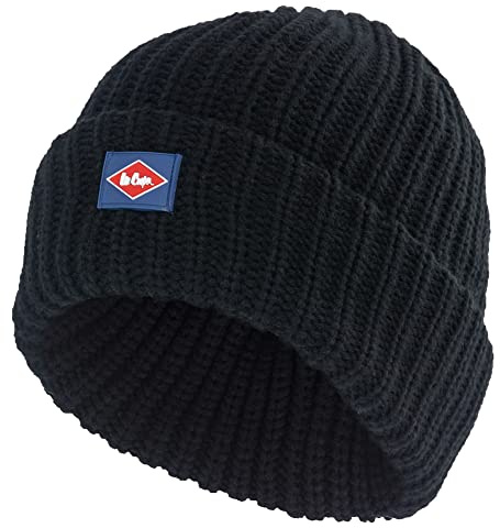 Lee Cooper Mixte Maille Épaisse Doublure en Polaire Bonnet Beanie Hat, Noir, Taille unique EU
