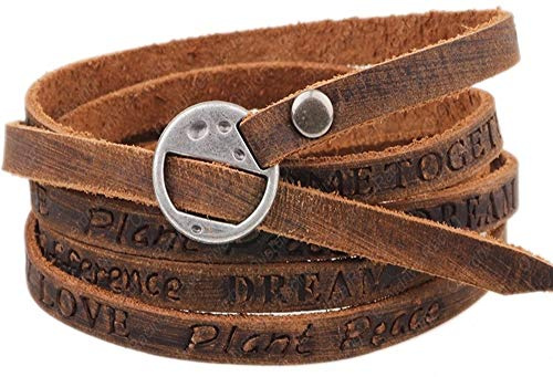 Overdrive-Racing Kunstlederarmband Surferarmband Herren Männer Surfer Armband Damen Wickelarmband Schriften braun
