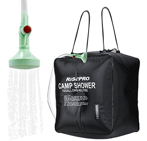 RISEPRO Solar Shower Bag 40L 10 gallons Solar Heating Camping Outdoor Shower Bag with Temperature Hot Water 45°C Hiking Climbing Picnic Beach