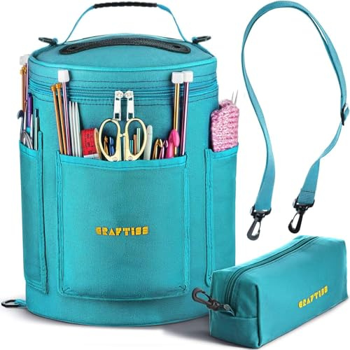 Borsa Per Maglieria e Stoccaggio Filati - Migliore Borsa per Filati in Tela Durevole - Organizer per Lavoro a Maglia e Uncinetto con Custodia per Accessori per Maglieria