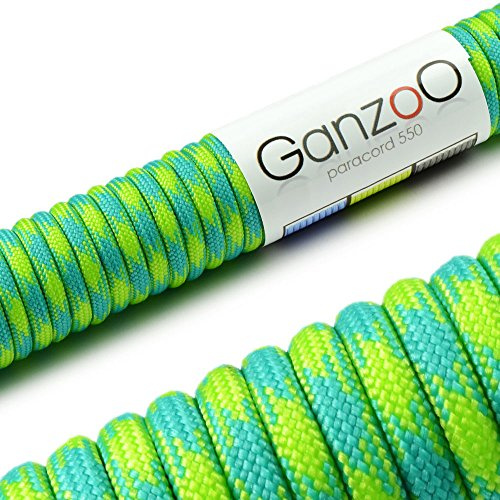 Ganzoo Paracord 550 Seil Typ 3, 4mm Outdoor-Kernmantelschnur 15 m, Nylon/Polyester Mantel mit 7 Innensträngen, für Hundeleine & Hundehalsband, Schlüsselanhänger, Knüpfen, Camping Survival, Grün Türkis
