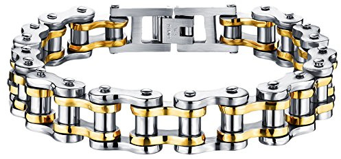 Cupimatch Herren Armband Edelstahl Große Breite Biker Armband Panzerkette Fahrradkette Motorradkette Hochglanz Poliert Rock Armreif