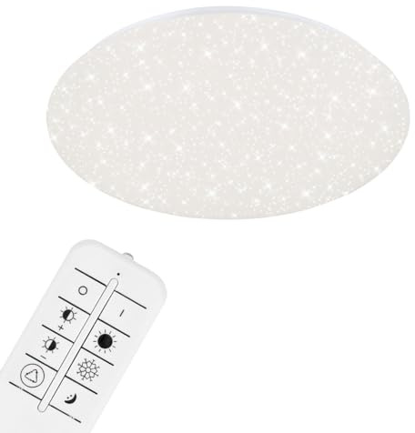 BRILONER - LED Deckenlampe mit Sternenhimmel, Fernbedienung, einstellbar von warmweiß bis kaltweiß, LED Lampe, Deckenleuchte, Wohnzimmerlampe, Schlafzimmerlampe, Kinderzimmerlampe, 48,5x7,5 cm, Weiß