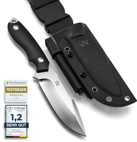 ODENWOLF Outdoor-Messer AMBULO mit Kydex Holster - Edles Jagdmesser aus einem Stück D2 Stahl gefertigt - DAS Bushcraft Messer - Perfektes Survival Messer
