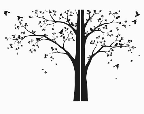 Large Tree Decal Huge White Corner Tree Wall Decals with Leaves and Birds, Wall Art Mural Tattoo 086
