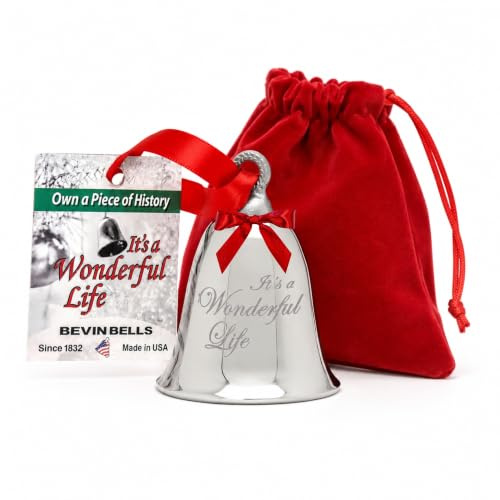 Bevin Bells It’s a Wonderful Life Christmas Tree Ornament Bell | Made of Steel | Movie Keepsake Christmas Ornament | Includes Red Velvet Bag & Red Satin Cord | Made in CT, USA