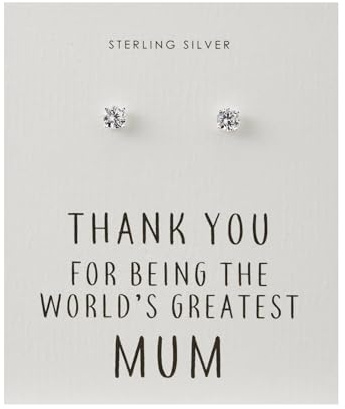 Philip Jones Sterling Silver World's Greatest Mum Crystal Earrings