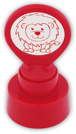 TimeTEX - Siebdruck-Stempel Perpetuum rund „Löwe“ | Ø 25 mm | Roter Abdruck | Wiederbefüllbar & ohne Stempelkissen | Für Schule, Belohnungen & Zuhause