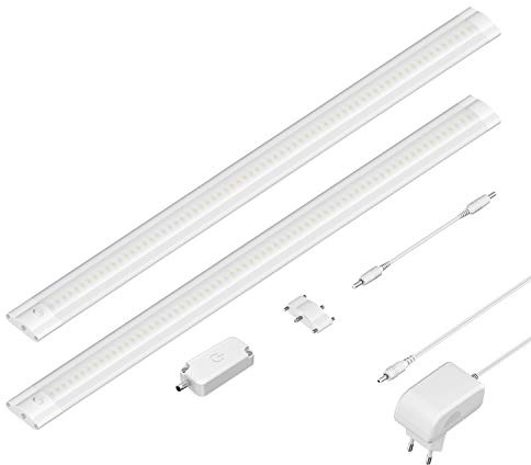 ledscom.de LED Unterbau-Leuchte SIRIS weiß matt mit Touch-Dimmer, flach, je 50cm, je 655lm, weiß, 2er Set