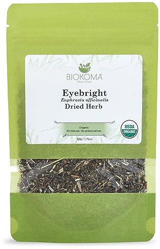 Biokoma Organic Eyebright Dried Herb 1.76oz Euphrasia Officinalis Loose Herbal Tea USDA Organic Herbal Tea - Resealable Moisture Proof Pouch, No Additives, No Preservatives, Non GMO, Kosher