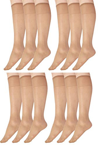 Giulia 15 20 40 knästrumpor 6 eller 12-pack dam fina knästrumpor, 40 Den (uppsättning av 12) Caramel, One Size stor