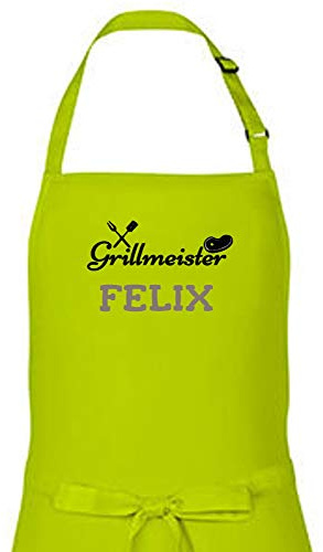 Wolimbo Kochschürze mit Namen - hellgrün - Grillschürze Küchenschürze personalisiert mit verstellbarem Nackenband - Schürze selbst gestalten mit Motiv