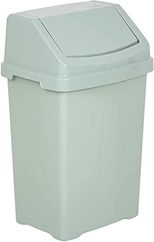 HOMION Plastic swing bin waste rubbish flip top lid recycling Containers dustbin (midnight, 50l swing bin) (SILVER SAGE)