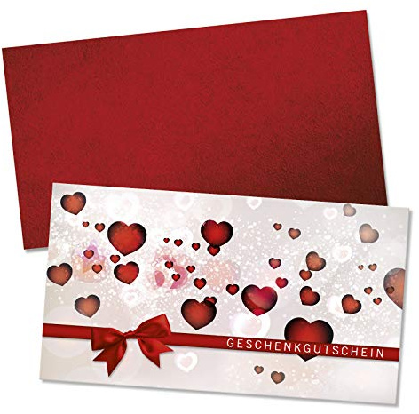 GESCHENKGUTSCHEINcom by POS-HAUER. Gutschein-Set. 10x Gutschein + Kuvert. Für Muttertag Valentinstag, blanko zum selber Ausfüllen.