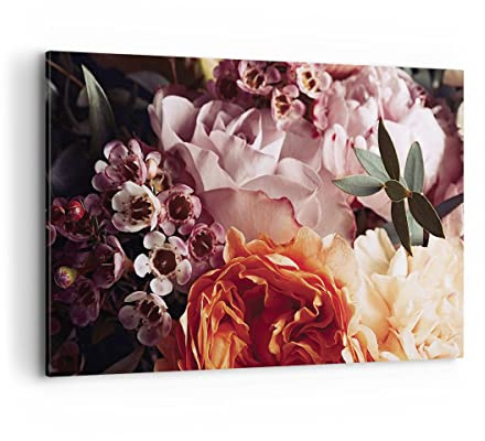 ARTTOR Bilder auf Leinwand 120x80cm Wandbild Botanik Blumen - 4692 | Getreide Rosen Groß XXL Wanddekoration Wohnzimmer Schlafzimmer Küche Wanddeko Wand Kunstdruck Wandkunst Wall Decor ARTTOR