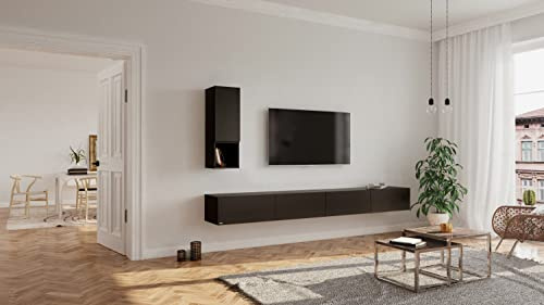 Wuun® Somero Lowboard Tv-Board Wohnwand SW1 (Board: Schwarz-Matt/Hochschrank: Schwarz-Matt, 240cm (120cm x 2))