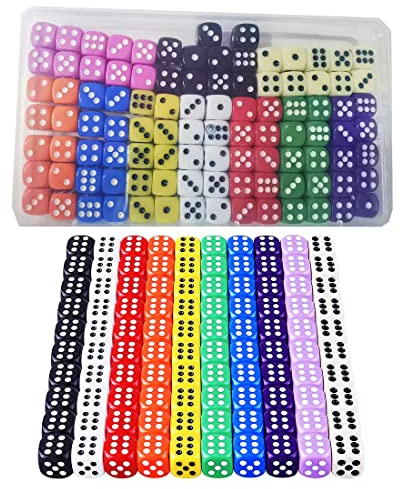 HUAZIZ 100 Pezzi Dadi 6 Facce 12mm Dadi da Gioco per enzi, Farkle, Yahtzee, Bunco or Insegnare i Matematici, 10 Colori