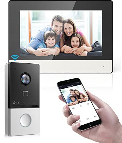 Kit videocitofono IP PoE cablato con citofono e campanello da 7 pollici, schermo TFT colorato, 2 MP, con audio bidirezionale, WiFi a 2,4 GHz, visione notturna, compatibile con Connect APP, KIS603-P