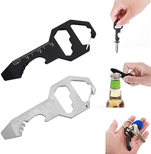 Cobee Porte clés ouvre bouteille multi outils, 2 pièces 6 en 1 porte clés outil de poche pour ouvre bouteille, tournevis, règle, clé, tournevis, lime, cadeau parfait pour petit ami, mari, père