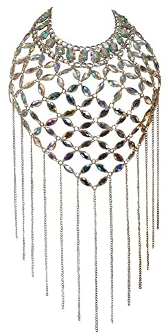 JAWSEU Strass-Körperkette Damen, Boho Strass Brustkette Silber Quaste Kristall BH-Ketten Sexy Bikini-Kette Körperschmuck für Frauen und Mädchen