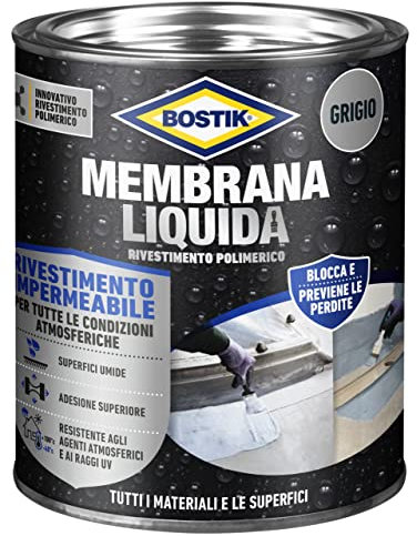Bostik Membrana Liquida Rivestimento Polimerico impermeabilizzante elastico Grigio Latta 1kg