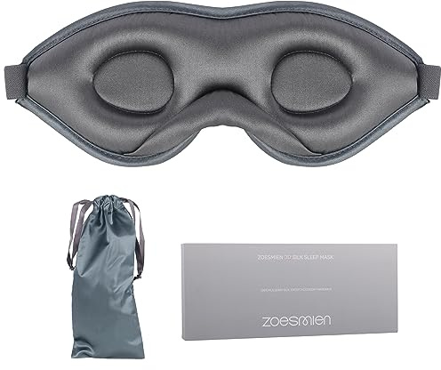 22mm Mulberry Silk Sleep Mask,3D Lash Friendly Eye Mask Adjustable Gray
