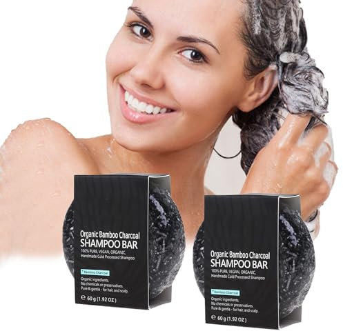 Pemarlis 2 pièces solid shampoo pour cheveux,Savon de Revitalisation de Cheveux, Barre de shampooing au Charbon de Bambou Barre de shampooing,Prévenir la perte de cheveux pour femmes hommes