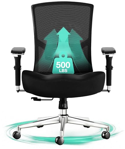 Big and Tall Office Chair 500lbs, Ergonomic Oversize Mesh Desk Chair, Heavy Duty High Back Computer Chair with Wide Thick Seat Cushion, Adjustable Lumbar Support, 4D Armrests