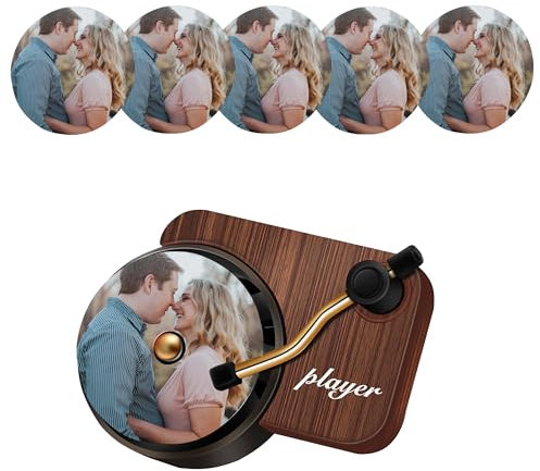 Custom Air Freshener for Car Record Player Car Vent Clip with 5 Pieces Aromatherapy Tablets Replacement Pads Personalized Photo Air Fresheners Fragrance Diffuser Car Decoration