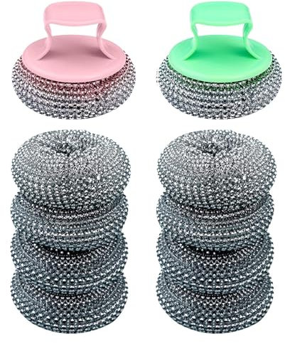 Stahlschwamm Topfreiniger 10 Stücke Topfreiniger Edelstahl Drahtwaschl, Stahlwolle, Schwamm Küche, Spülschwamm, Topfreiniger, Stahlwolle, Mit 2 Griff, für Reinigen Von Geschirr, Pfannen, SpüLen Usw