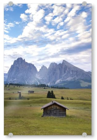 artboxONE Acrylglasbild 60x40 cm Natur Berghütte Bild hinter Acrylglas - Bild Berge zuflucht