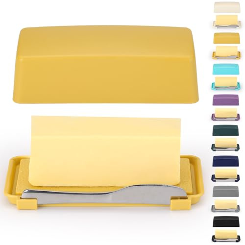 Beurrier avec couvercle pour comptoir, Kyraton Beurrier Plastique Avec Couteau à Beurre Polyvalent En Acier Inoxydable, Boite A Beurre Pour Frigo, Cadeau De Cuisine Pour Femme, Mère