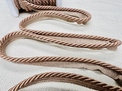 Cordón trenzado para decoración del hogar, cortinas de cojín de 7 mm de ancho, cualquier longitud, color beige claro, se vende por carrete de 20 metros