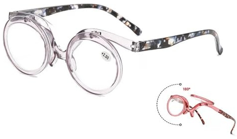 SKINCATE Occhiali da lettura rotondi per il trucco per donne, occhiali rotanti presbiopia, eleganti strumenti per la lettura 1.0 1.5 2.0 2.5 3.0, Lilla, +3.0