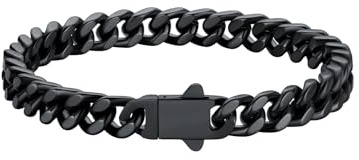 U7 Herren Armband Schwarz Edelstahl Gliederarmband 7MM Panzerarmband Männer Kubanische Armbänder 23cm lang Armschmuck für Vater Bruder Jungs Freund