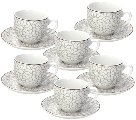Tognana Habana, coffret de 6 tasses à thé avec soucoupe, porcelaine, beige