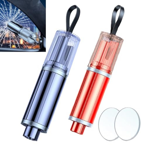 2 Pièces Brise Vitre Coupe Ceinture 2 In 1 Marteau De Sécurité Pour Voiture Portable Et Coupe Ceinture Marteau De Sécurité Avec Verre De Test Pour Voiture Outil D'Évasion D'urgence (Noir + Rouge)