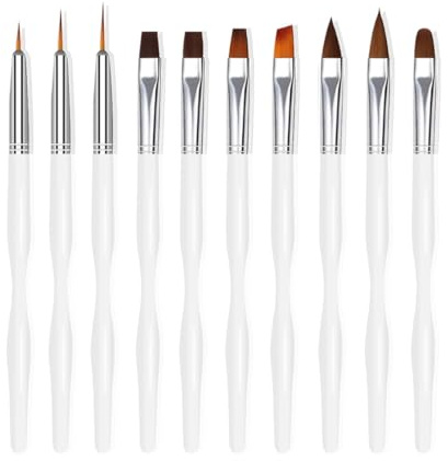 Nail Art Brushes Set, 10pcs Nail Design Painting Brushes, Professional Nail Art Design Brushes, Nail Fine Liner Brushes, White