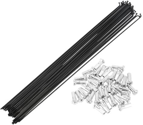 BULLSPANN Raggi Ruota Bici 305mm 14G Nero 1 Set Acciaio al Carbonio | Per Ruota Bicicletta, 36 Raggi E 36 Nipples, Nipples 12x6mm, Diametro 2mm, Testa 4mm, Facile Installazione, Durata.