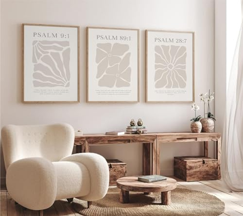 Joocrise Christliche Wandkunst mit Bibelversen, Wanddekoration, neutraler Psalm, moderne Bilder, Blumendrucke, christliches Kunstwerk für Wohnzimmer, Schlafzimmer, 61 x 91 cm, ungerahmt, 3 Stück