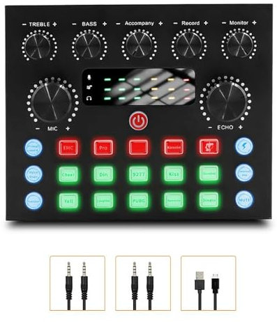 Tarjeta de sonido en vivo con efectos de mezclador DJ y cambiador de voz, mezclador de audio, tablero mezclador de sonido profesional, mezclador de audio de tarjeta de sonido en vivo, interfaz de
