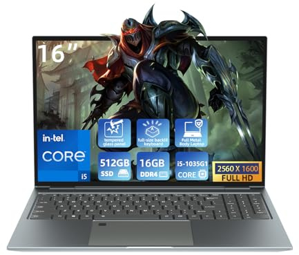 Morostron 16 Laptop Core i5, 2.5K FHD IPS Display, 16GB RAM 512GB SSD, W11 Metal Computer with Fingerprint Reader & Backlit Keyboard, Mini HDMI Interface USB3.0 Interface Dual-Band WiFi Webcam Slim