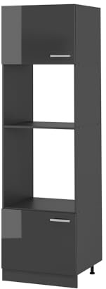 Vicco Armoire Micro-Ondes R-Line, Anthracite Haute Brillance, 60cm | 2 Portes · ✓ Niche pour four · ✓ Niche pour micro-ondes · Pieds réglables en hauteur · Librement combinable