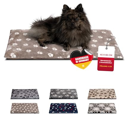HS-Hundebett® Hundedecke XS (45x65 cm) – Wendbar & gemütlich Dank 3 cm Füllung – Perfekt fürs Sofa, Auto & Hundebox – Tatze Beige, Made in DE