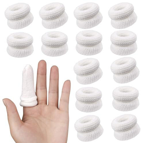15pcs Bandages for Finger Tips, Elastic Thumb Cots Stall Dressing Breathable Cotton Cover Wounds Cut Resistant Fingertip Sleeve Protectors for Kitchen Sculpture Garden Work
